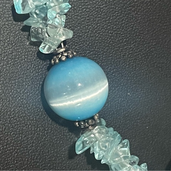 .925 Sterling TOPAZ CAT’S EYE BEADED NECKLACE real solid Silver Fine Jewelry - Picture 9 of 14